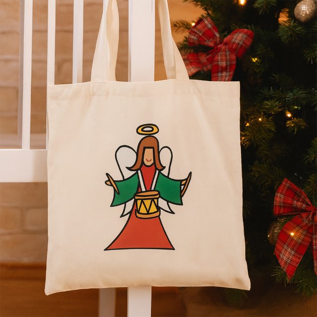 Tote Bag Noël Angel Drummer Fête Musique Design (Créateur téléchargé)