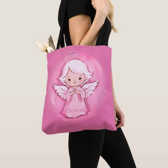 Tote Bag Noël Angel rose et gris Shopping (De près)