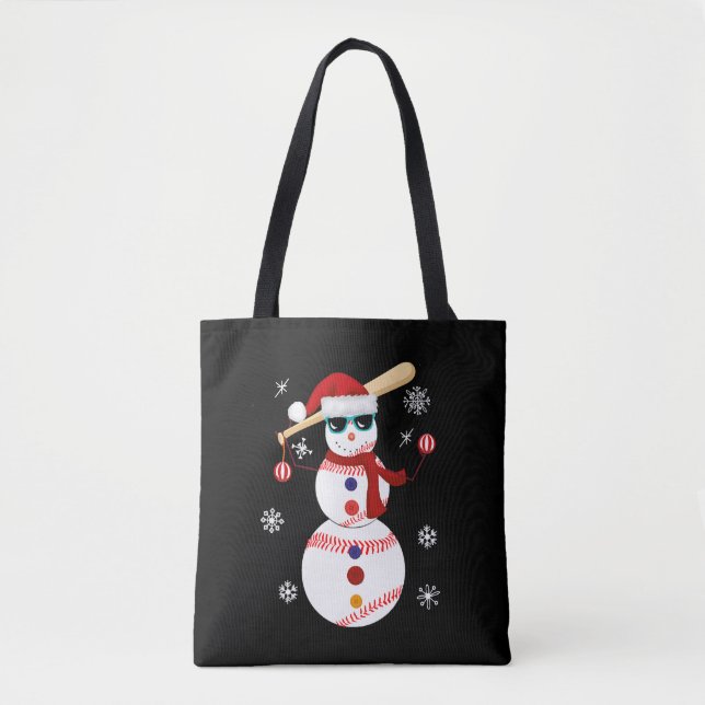 Tote Bag Noël Baseball Snowman Santa Hat Cadeau (Devant)