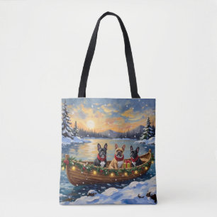 Tote Bag Noël Bateau de chien bouledogue français Holiday
