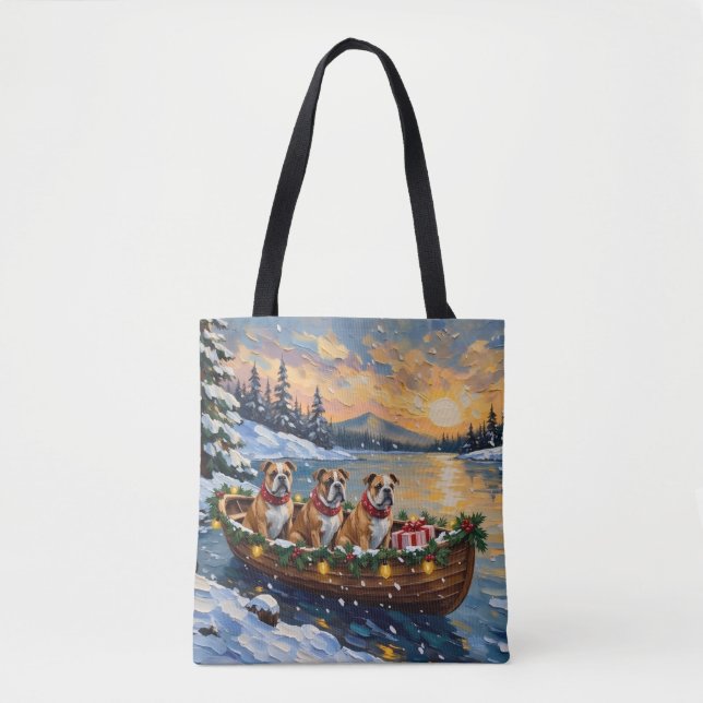 Tote Bag Noël Bateau de Noël Bulldog (Devant)