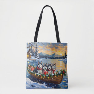 Tote Bag Noël Bateau Malamute d'Alaska Fêtes