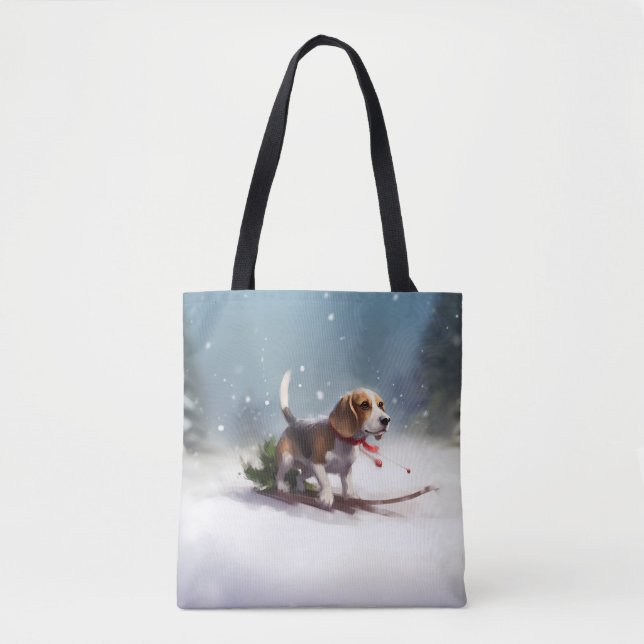 Tote Bag Noël Beagle neige hiver (Devant)
