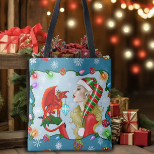 Tote Bag Noël Blonde Elf Red Dragon Imaginaire