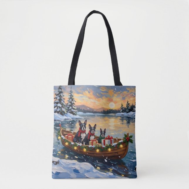 Tote Bag Noël Boston Terrier Bateau Fêtes (Devant)