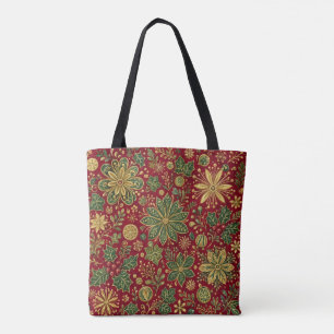 Tote Bag Noël Botanique Vert Or Vintage