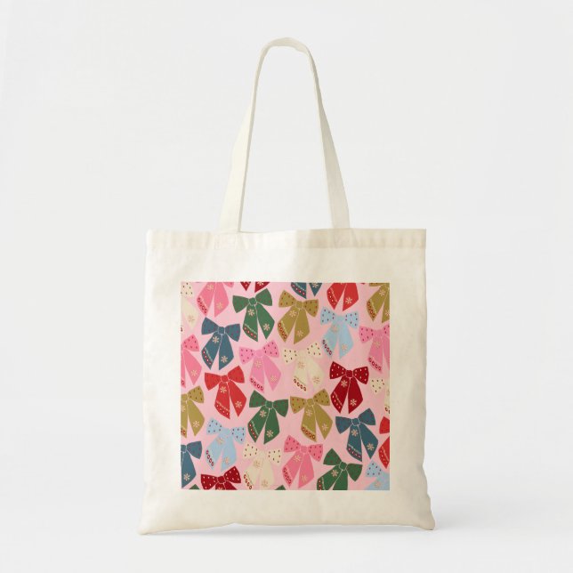 Tote Bag Noël Bows Coquette rose (Devant)