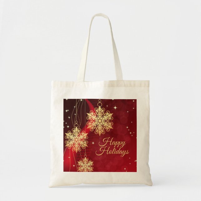 Tote Bag Noël cadeau Red Golden Snowflakes Holiday (Devant)