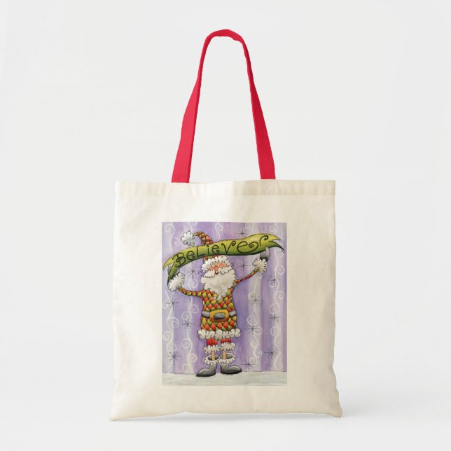 Tote Bag Noël Caricature mignonne, je crois en Père Noël (Devant)