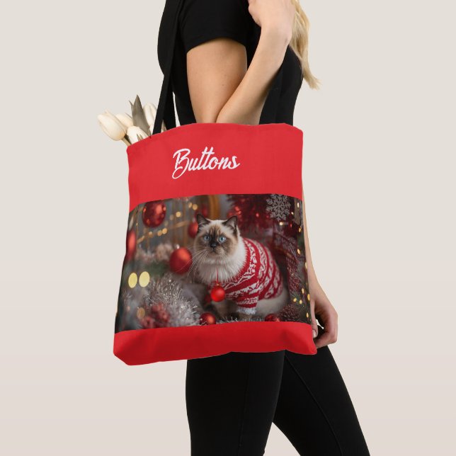 Tote Bag Noël Chat Birman Cute Personnalisé (De près)