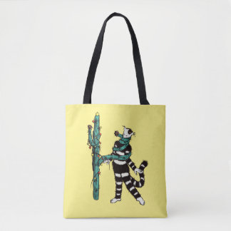 Tote Bag Noël Chat Et Cactus Étranges Noël