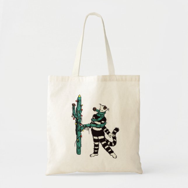 Tote Bag Noël Chat Et Cactus Étranges Noël (Devant)