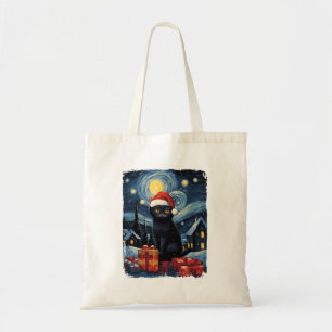 Tote Bag Noël Chat noir Starry Nuit Van Gogh Retro Ca