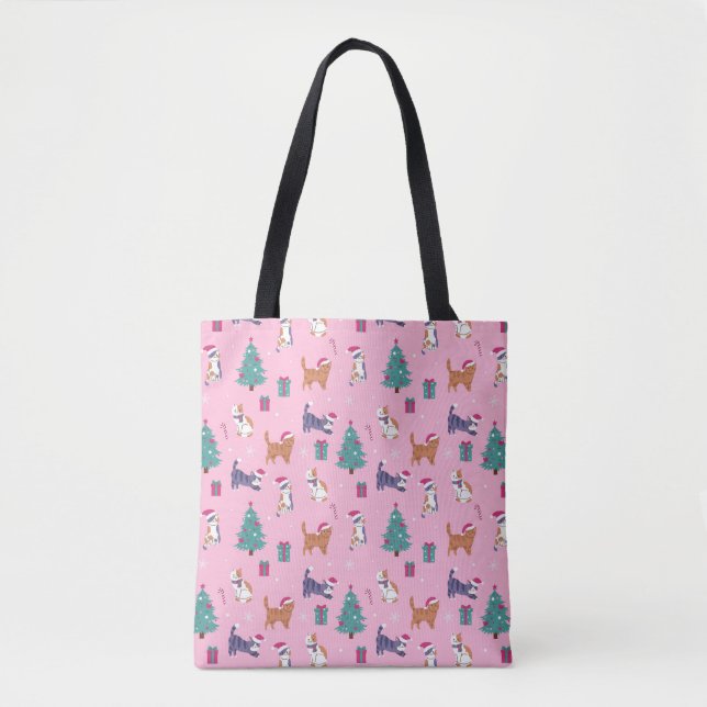 Tote Bag Noël Chats et arbres Motif de vacances (Devant)
