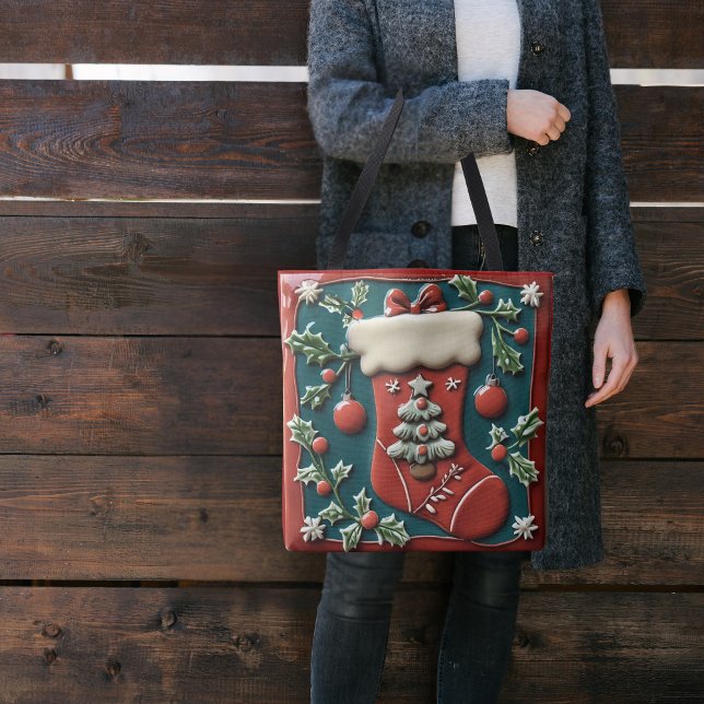 Tote Bag Noël Chaussette Rouge (Créateur téléchargé)