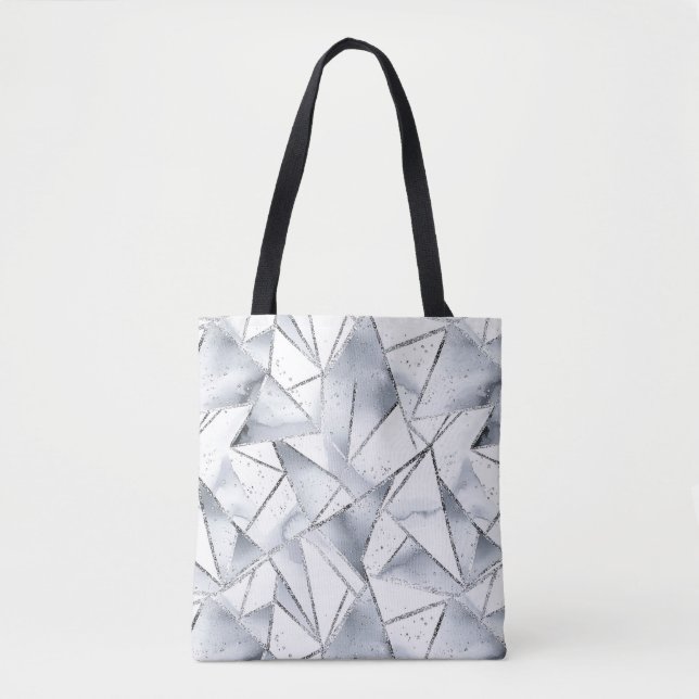 Tote Bag Noël Chic Silver White Triangles (Devant)