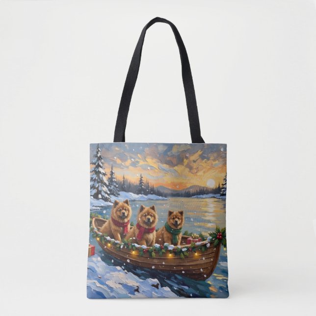 Tote Bag Noël Chow Chow Bateau Fêtes (Devant)