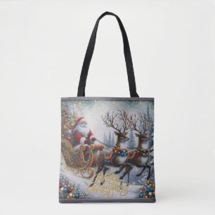 Tote Bag Noël classique/Vintage Père Noël & rennes