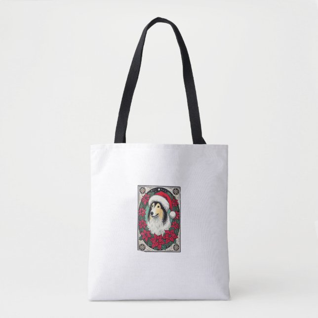 Tote Bag Noël Collie Chien Illustration Yule Collies 4 (Devant)