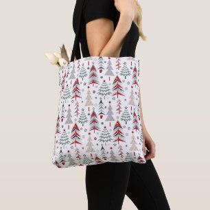 Tote Bag Noël, coloré, arbre de Noël, rouge, vert