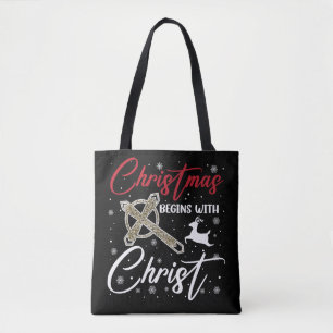 Tote Bag Noël commence avec le Christ Noël chrétien