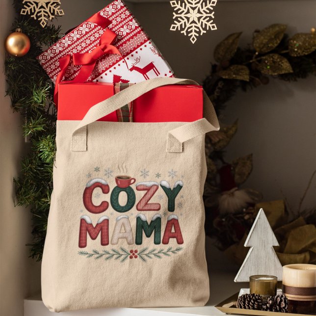 Tote Bag Noël Cozy Mama (Créateur téléchargé)