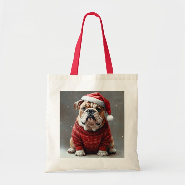 Tote Bag Noël de Bulldog anglais (Devant)