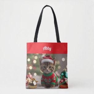 Tote Bag Noël de chat Abyssinien mignon Fourre-tout personn