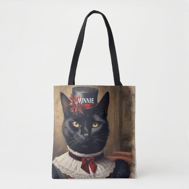 Tote Bag Noël de chat noir rétro (Devant)