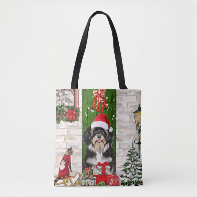 Tote Bag Noël de chien Havanais (Devant)