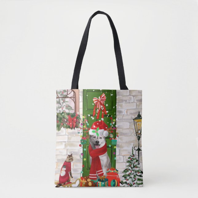 Tote Bag Noël de Chien Husky Sibérien (Devant)