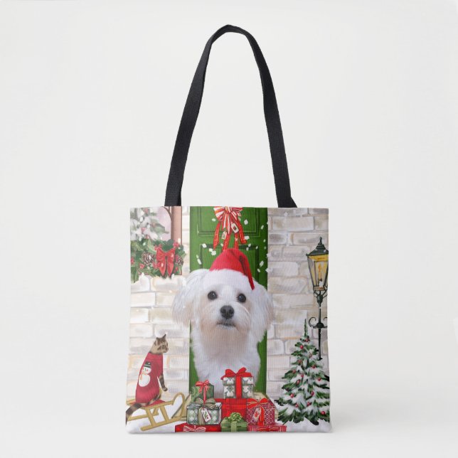 Tote Bag Noël de chien maltais (Devant)