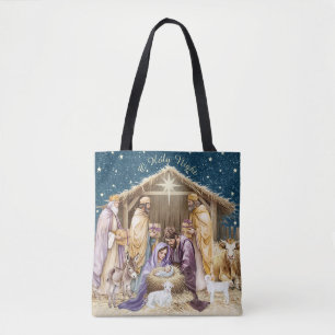 Tote Bag Noël de la crèche à l'aquarelle