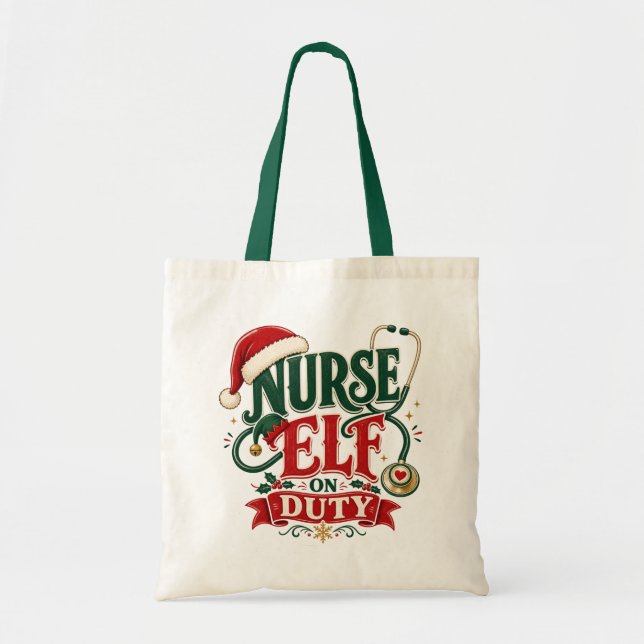 Tote Bag Noël de l'infirmière elfe (Devant)
