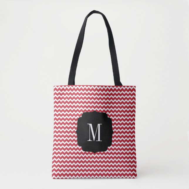 Tote Bag Noël de Noël de Monogram Red Chevron (Devant)