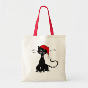 Tote Bag Noël de Punk : Chat en drap avec chapeau de Santa
