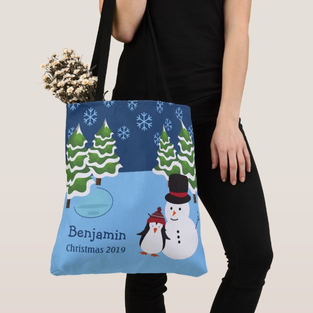Tote Bag Noël des manchots et des motoneiges (De près)