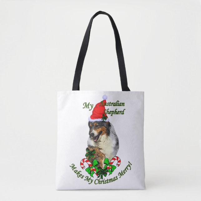Tote Bag Noël du berger australien (Devant)
