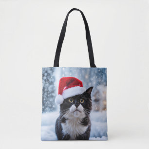 Tote Bag Noël du chat noir et blanc