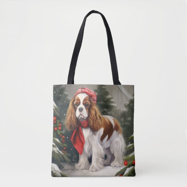 Tote Bag Noël du chien espagnol Cavalier King Charles (Devant)