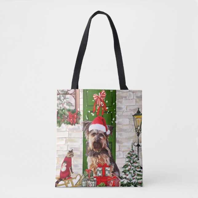 Tote Bag Noël du chien Yorkie (Devant)