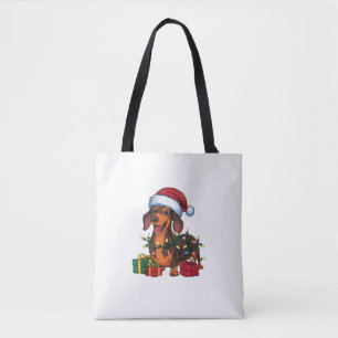Tote Bag Noël Éclairage de Noël Chapeau Dachshund Chien Noë