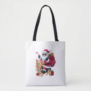 Tote Bag Noël Éclairage Père Noël équitation Yorkie Chien N