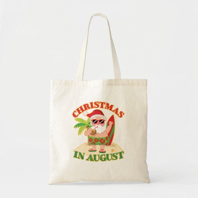 Tote Bag Noël En Août Père Noël Beach Surboard (Devant)