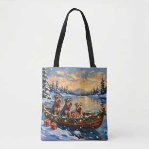 Tote Bag Noël en bateau avec Airedale Terrier