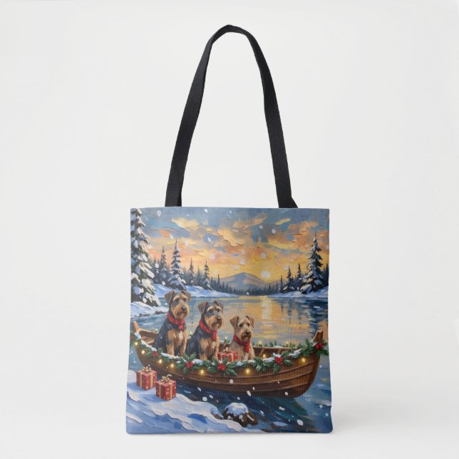 Tote Bag Noël en bateau avec Airedale Terrier (Devant)