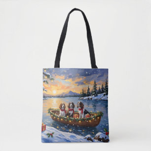 Tote Bag Noël en bateau avec un Brittany Spaniel