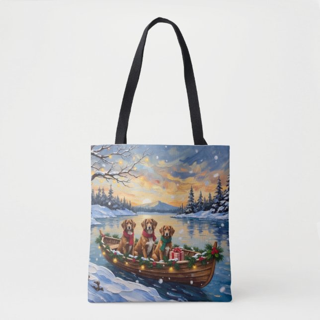 Tote Bag Noël en bateau de Vizsla (Devant)