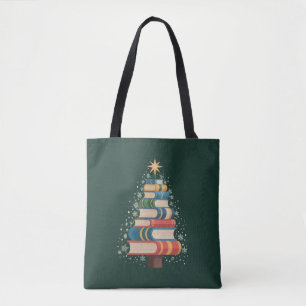 Tote Bag Noël Enseignant Livres Arbre Noël Fête de lecture