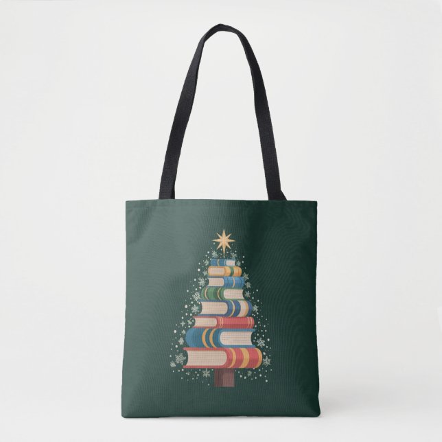 Tote Bag Noël Enseignant Livres Arbre Noël Fête de lecture (Devant)